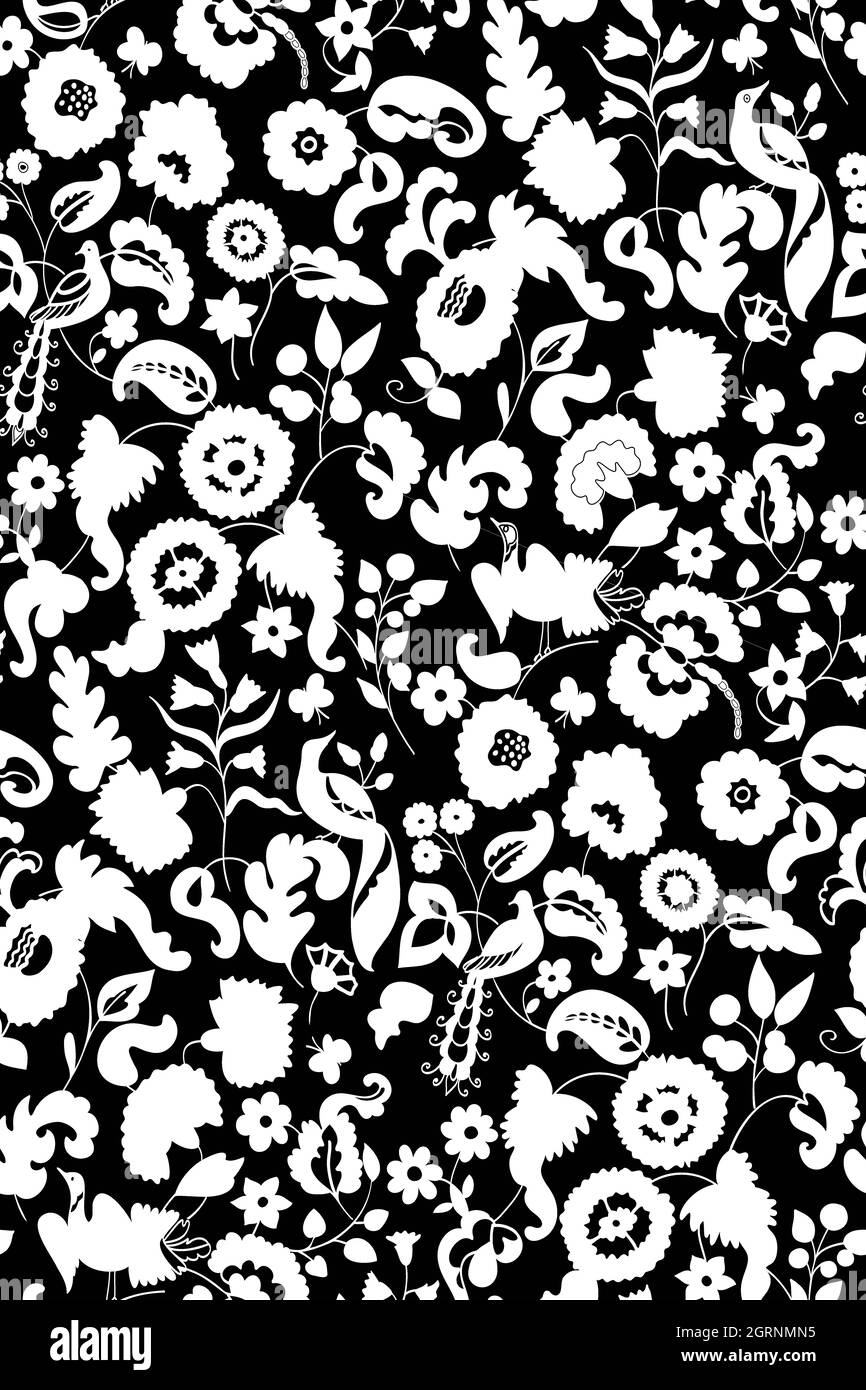 Motif fleuri sans couture sur le fond. Illustration de vecteur ethnique. Fleurs et oiseaux fantaisie. Style oriental Banque D'Images