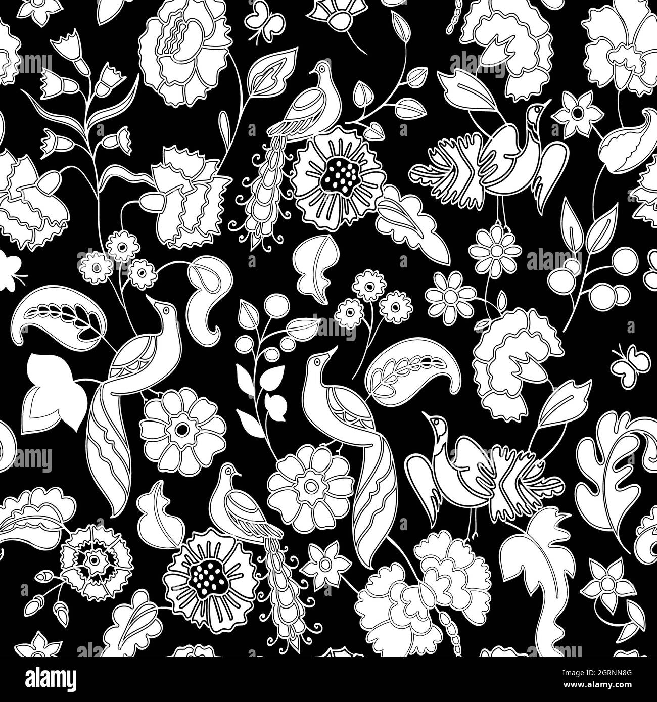 Motif fleuri sans couture sur le fond. Illustration de vecteur ethnique. Fleurs et oiseaux fantaisie. Style oriental Banque D'Images