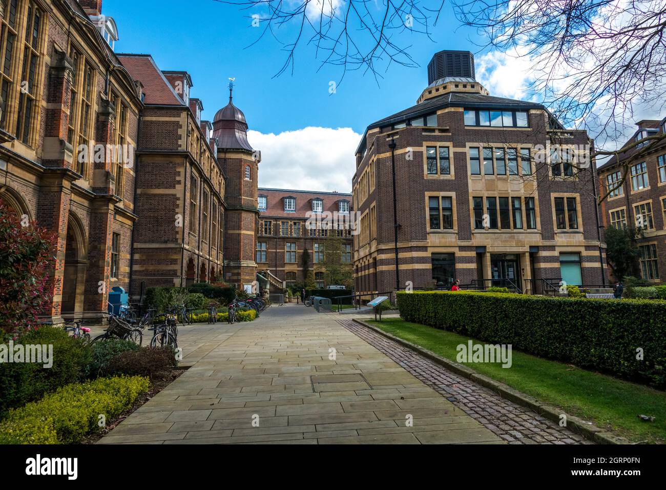 Cour dans le site de Downing de l'Université de Cambridge en Angleterre. Le Downing site abrite de nombreux départements et musées de sciences biomédicales Banque D'Images