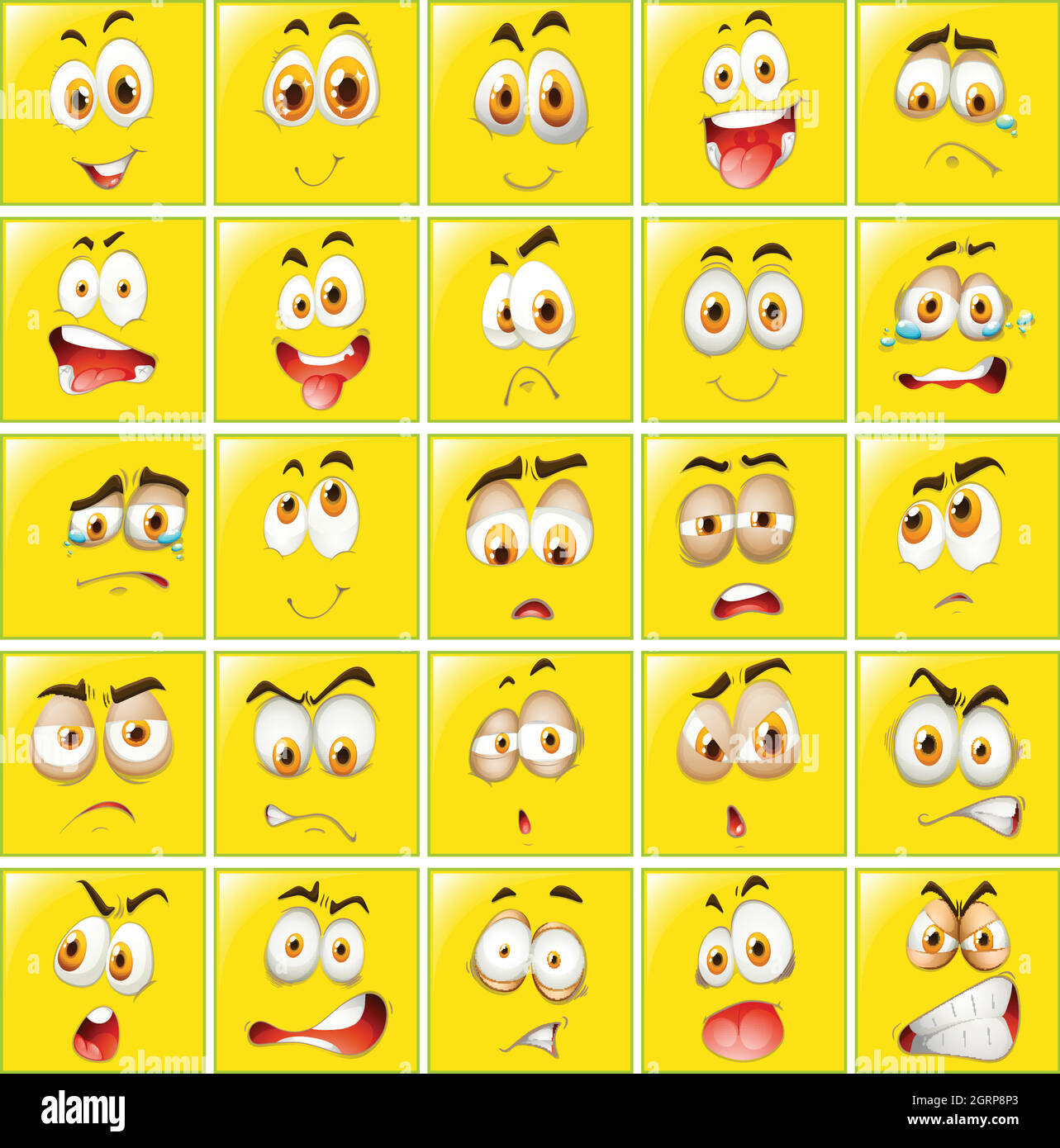 Expressions du visage sur les badges jaunes Illustration de Vecteur