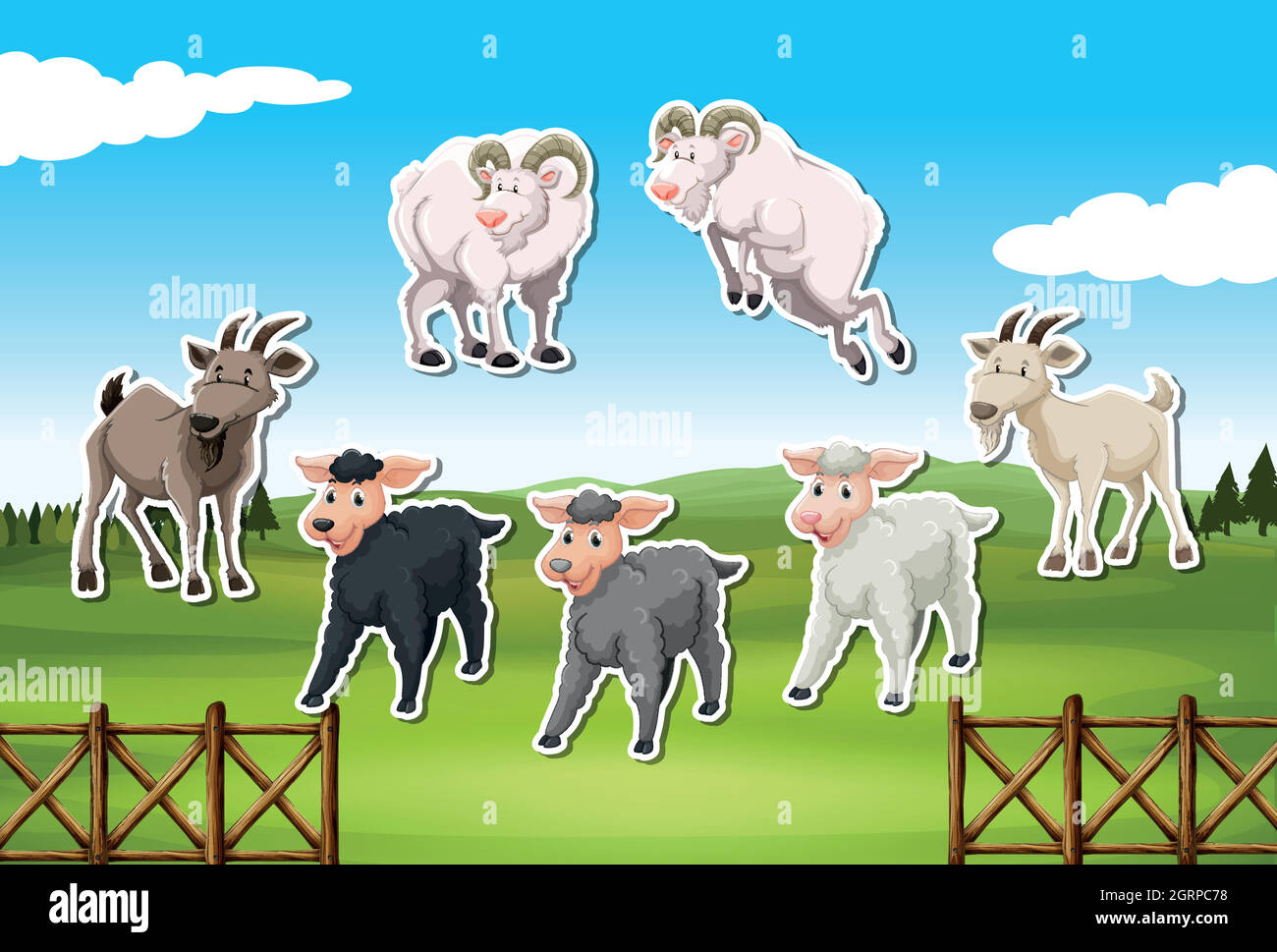 Lot de moutons et d'autocollants de chèvre Illustration de Vecteur