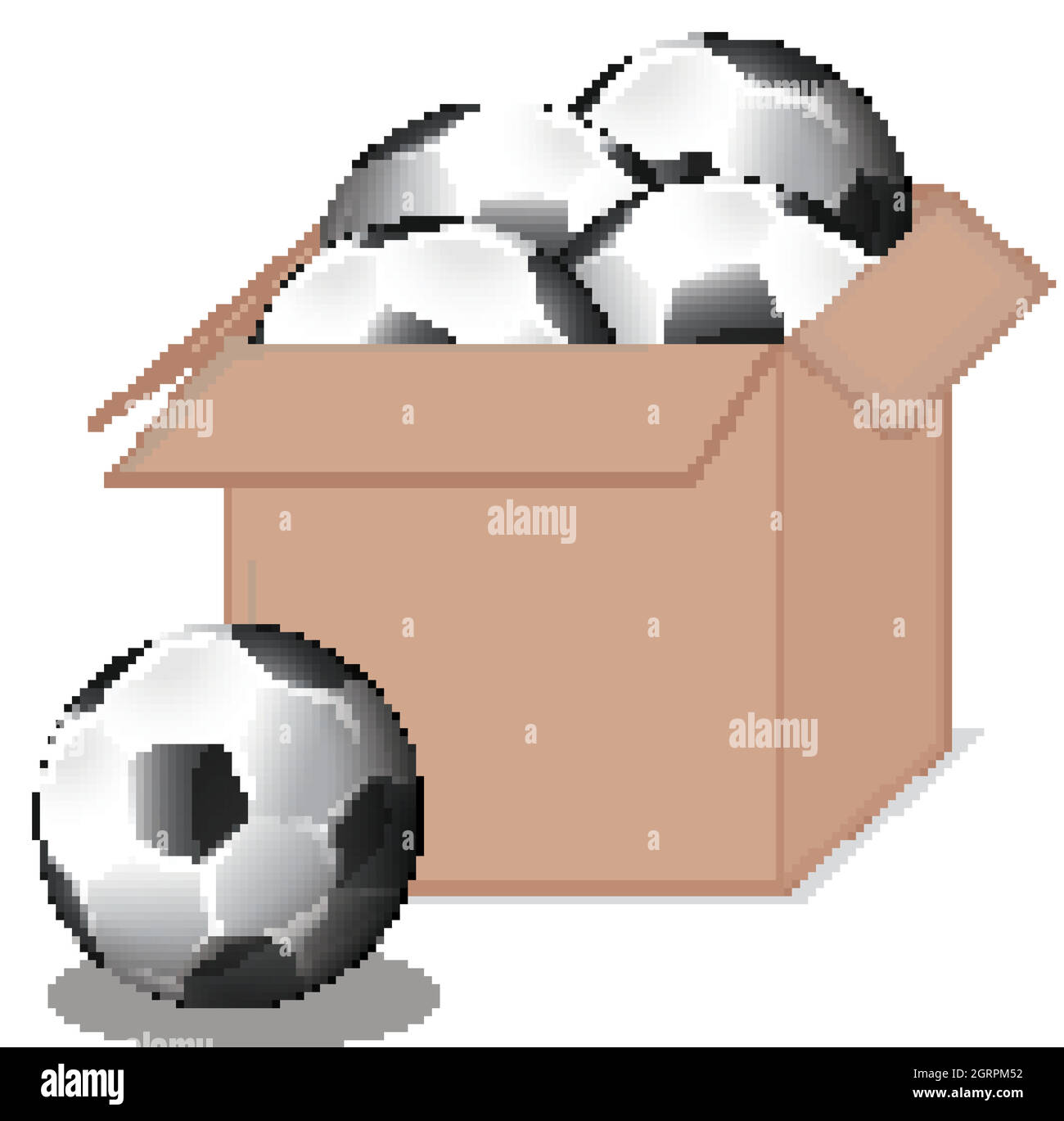 Boîte en carton pleine d'équipements de sport sur fond blanc Illustration de Vecteur