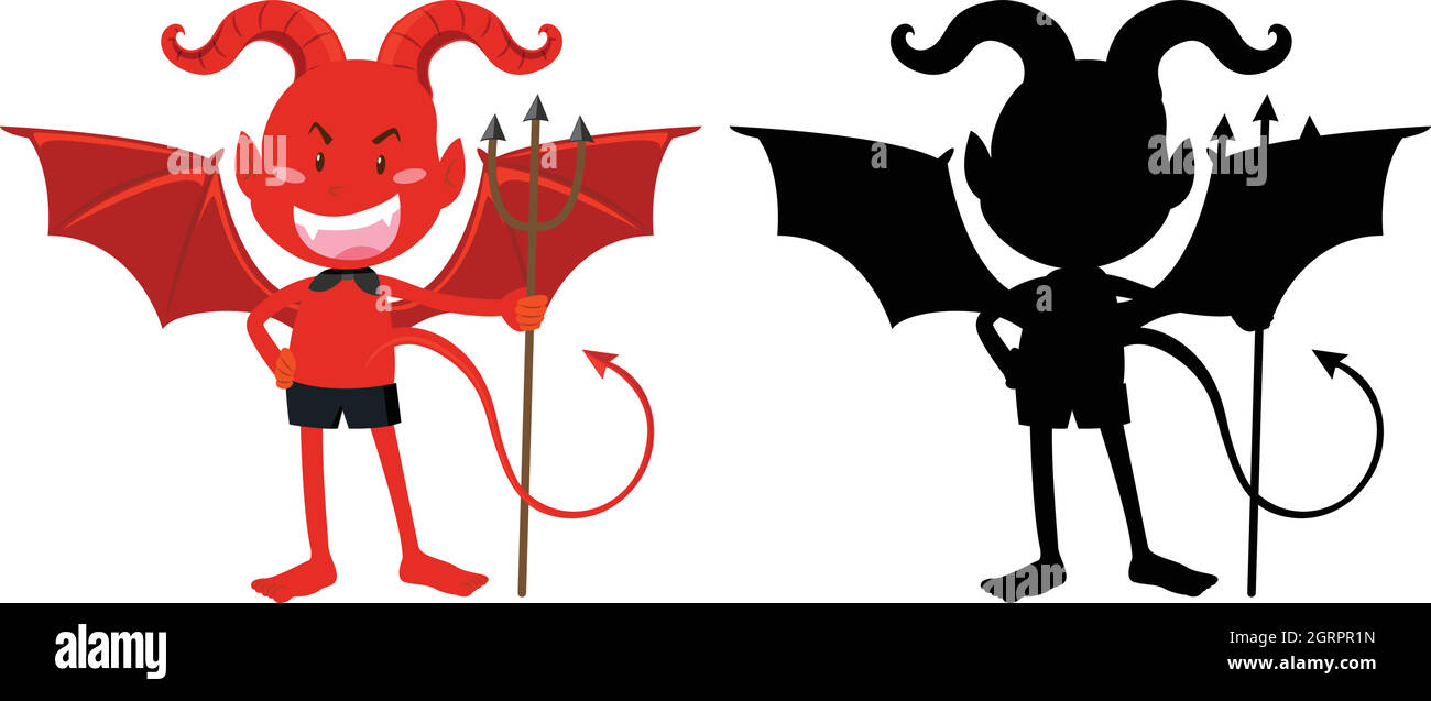 Diable rouge et sa silhouette Illustration de Vecteur