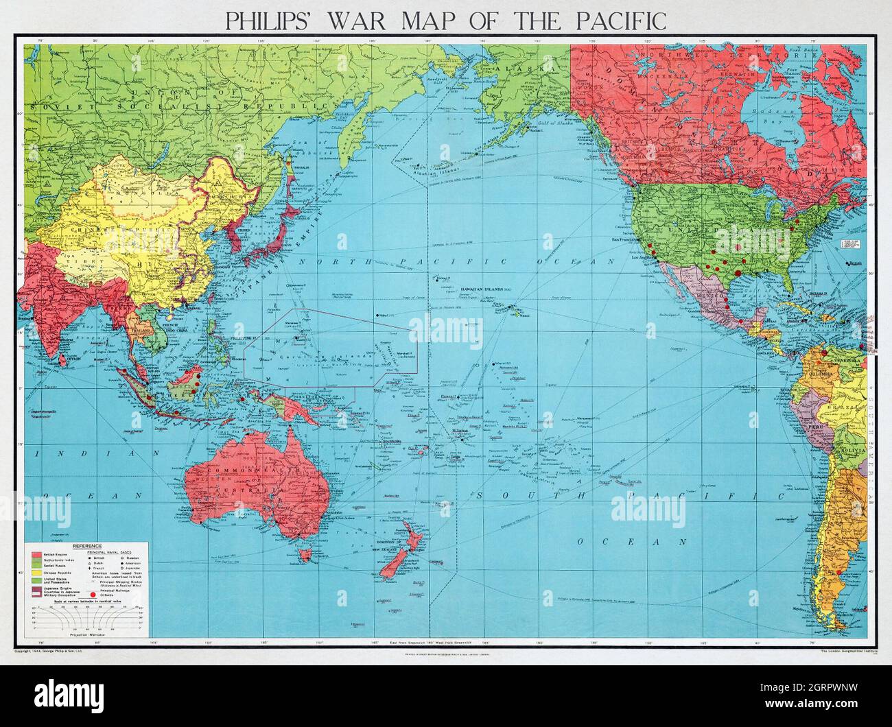 Carte de guerre du Pacifique (1945) de Philips par George Philip and son Limited. Banque D'Images