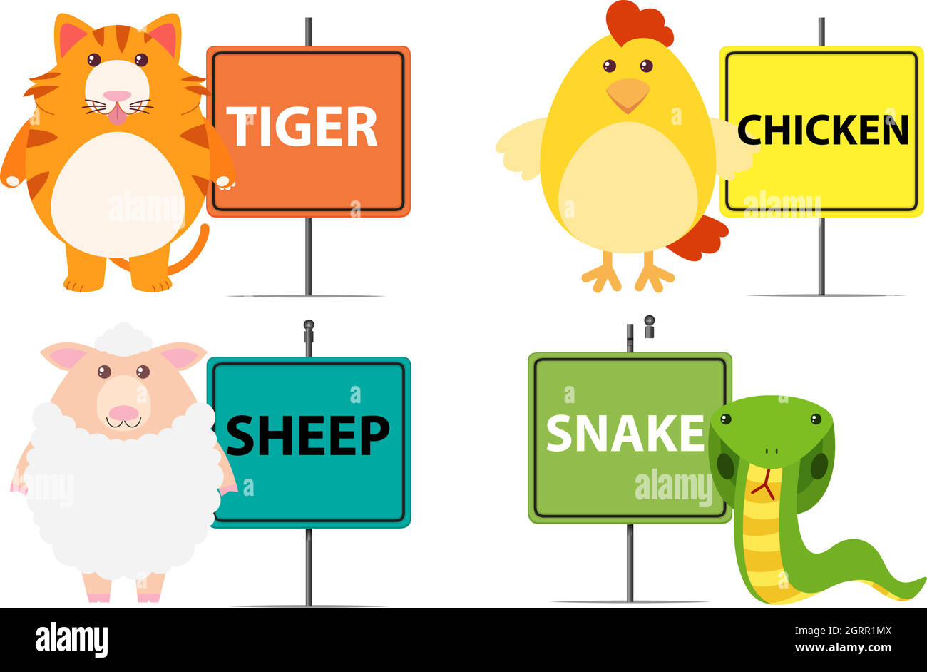 Signe avec différents types d'animaux Illustration de Vecteur