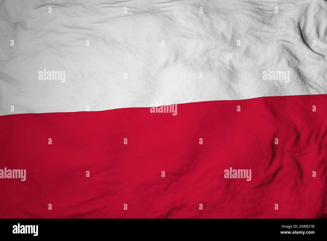 Gros plan plein format sur un drapeau polonais en mode rendu 3D. Banque D'Images