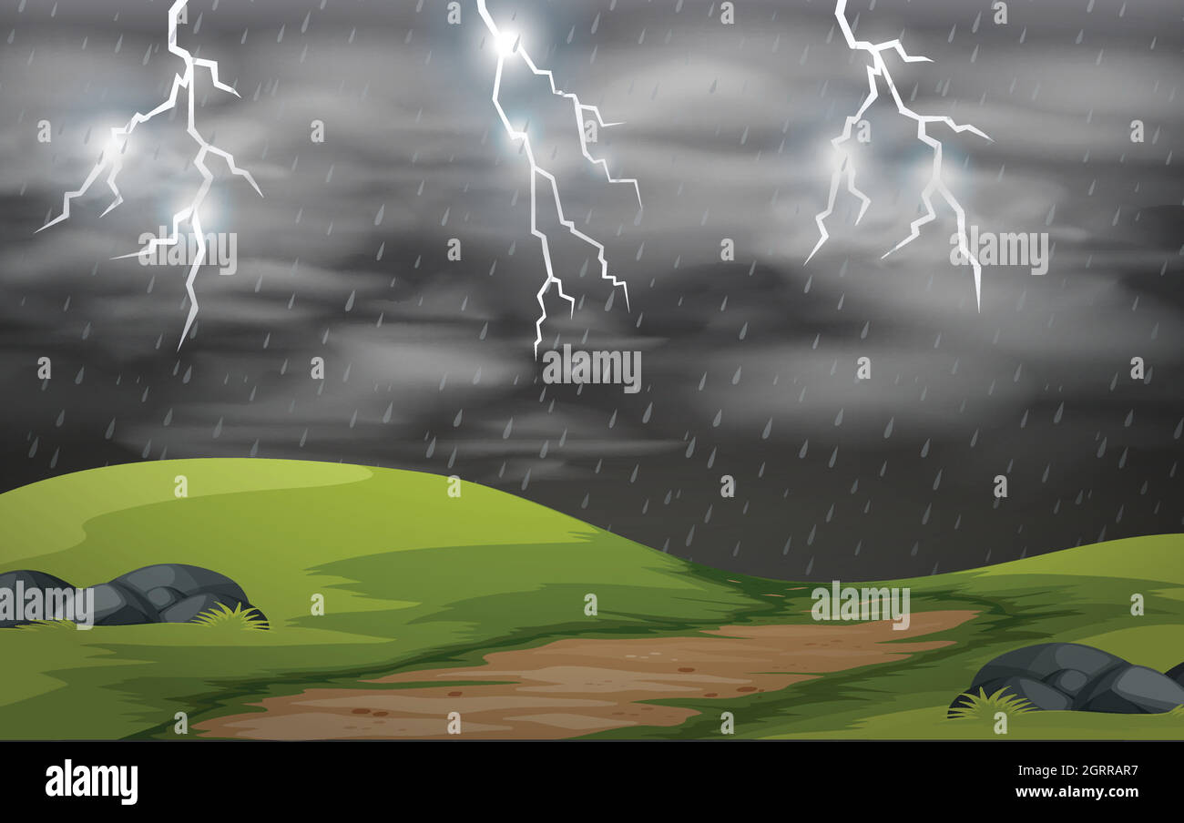 Scène de tempête terrestre Illustration de Vecteur