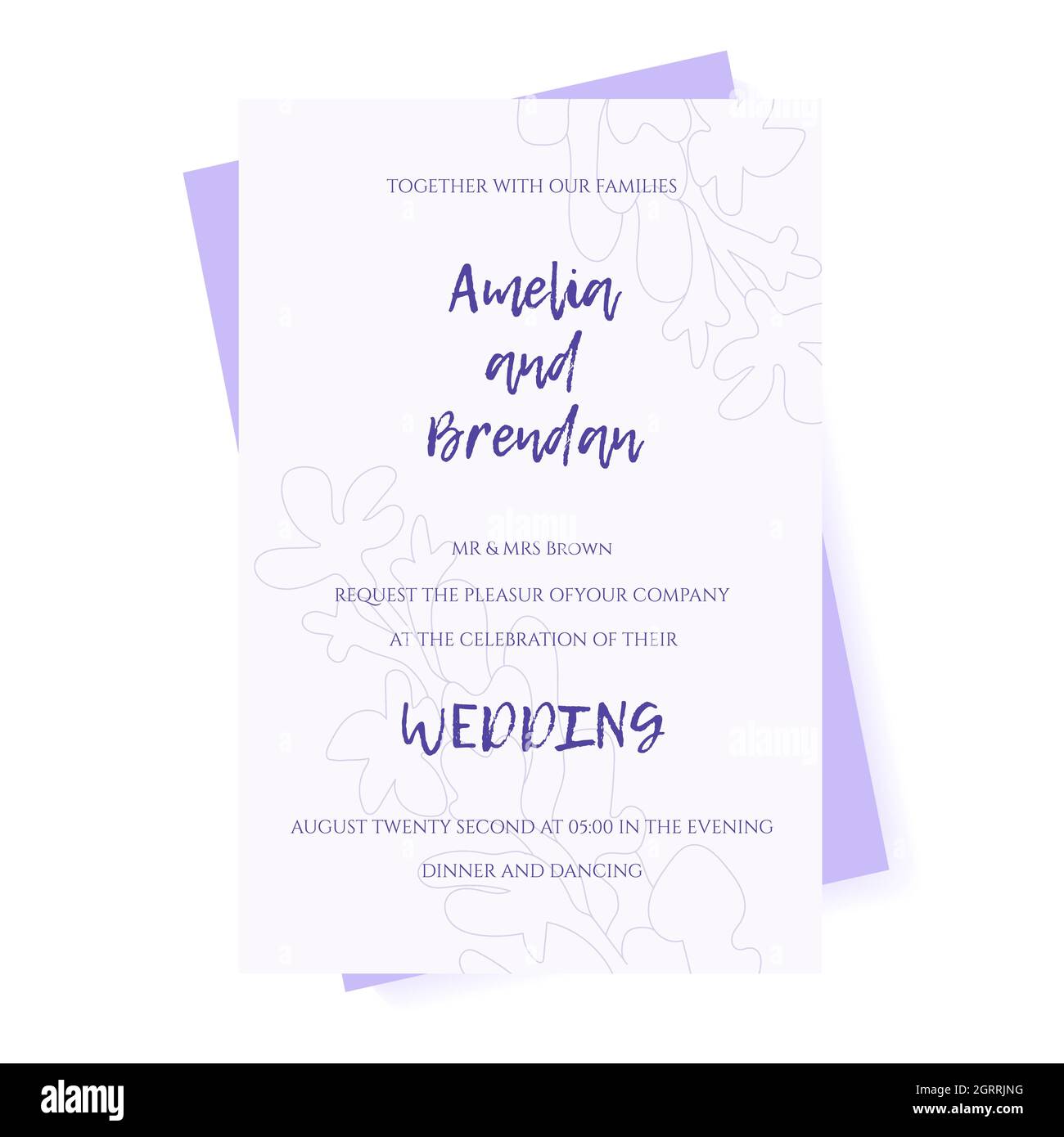Invitation à un mariage dans des tons pastel violets. Délicates fleurs de lavande. Illustration vectorielle. Illustration de Vecteur