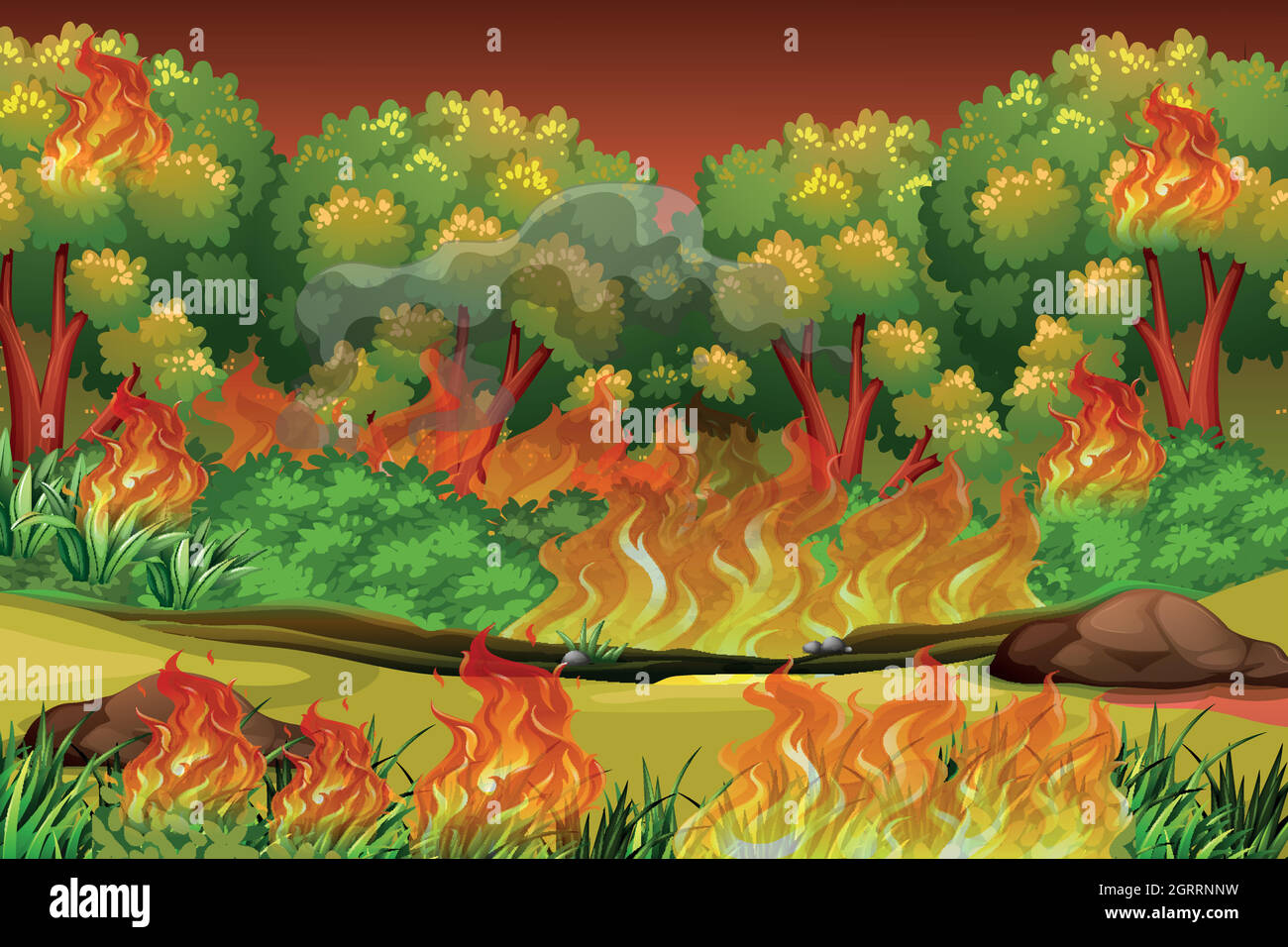 Arrière-plan dangereux de feu de forêt Illustration de Vecteur