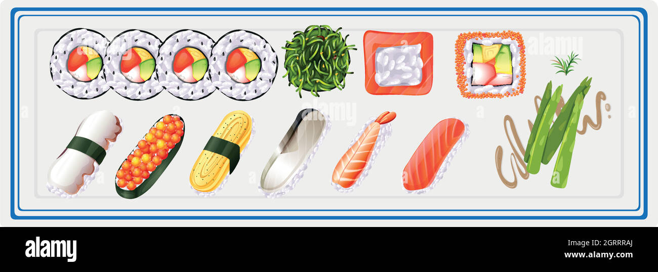 Sushi japonais sur l'assiette Illustration de Vecteur