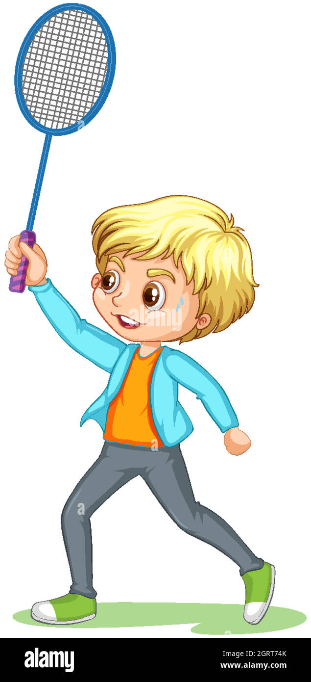 Un personnage de dessin animé de garçon jouant au badminton Illustration de Vecteur