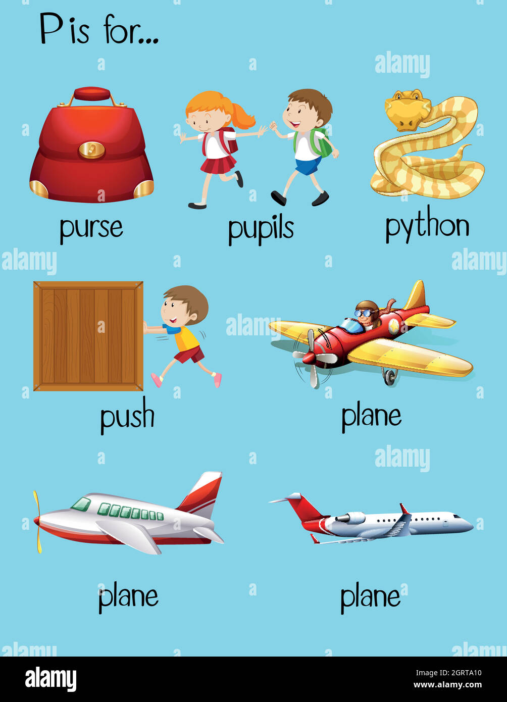 Beaucoup de mots commencent par la lettre P. Illustration de Vecteur