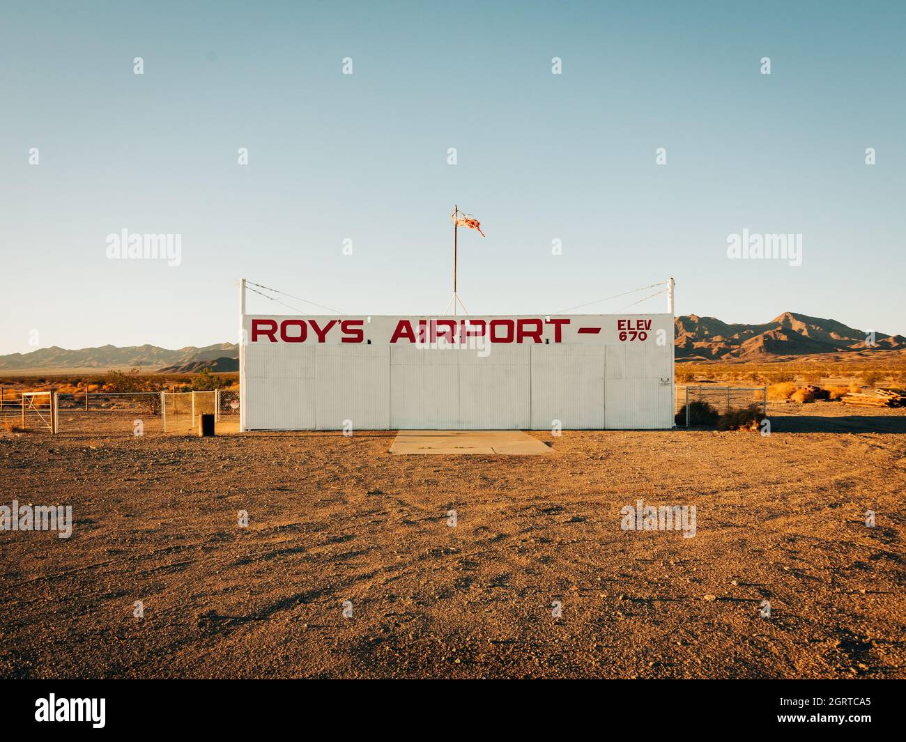 Aéroport de Roys à Amboy, sur la route 66 dans le désert de Mojave en Californie Banque D'Images