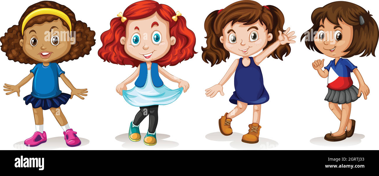 Groupe De 4 Filles Dessin Anime Groupe quatre filles Banque d'images vectorielles - Alamy
