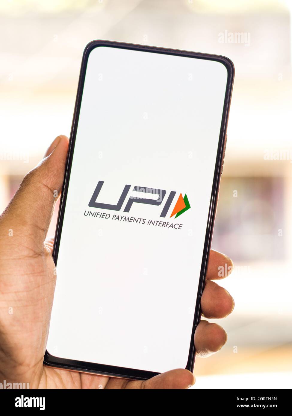 West Bangal, Inde - 28 septembre 2021 : logo UPI sur image de stock d'écran de téléphone. Banque D'Images