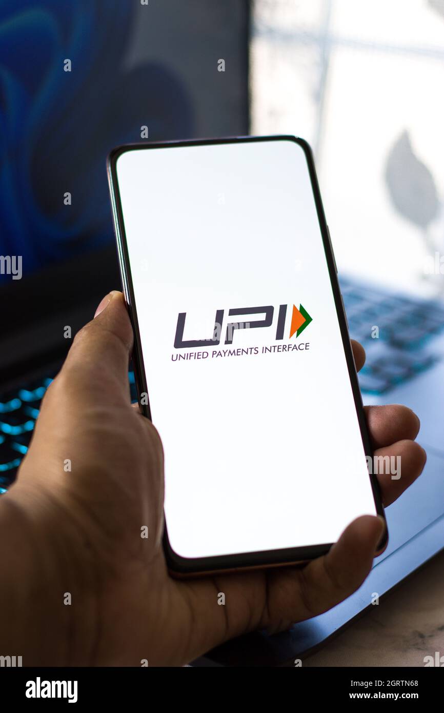 West Bangal, Inde - 28 septembre 2021 : logo UPI sur image de stock d'écran de téléphone. Banque D'Images