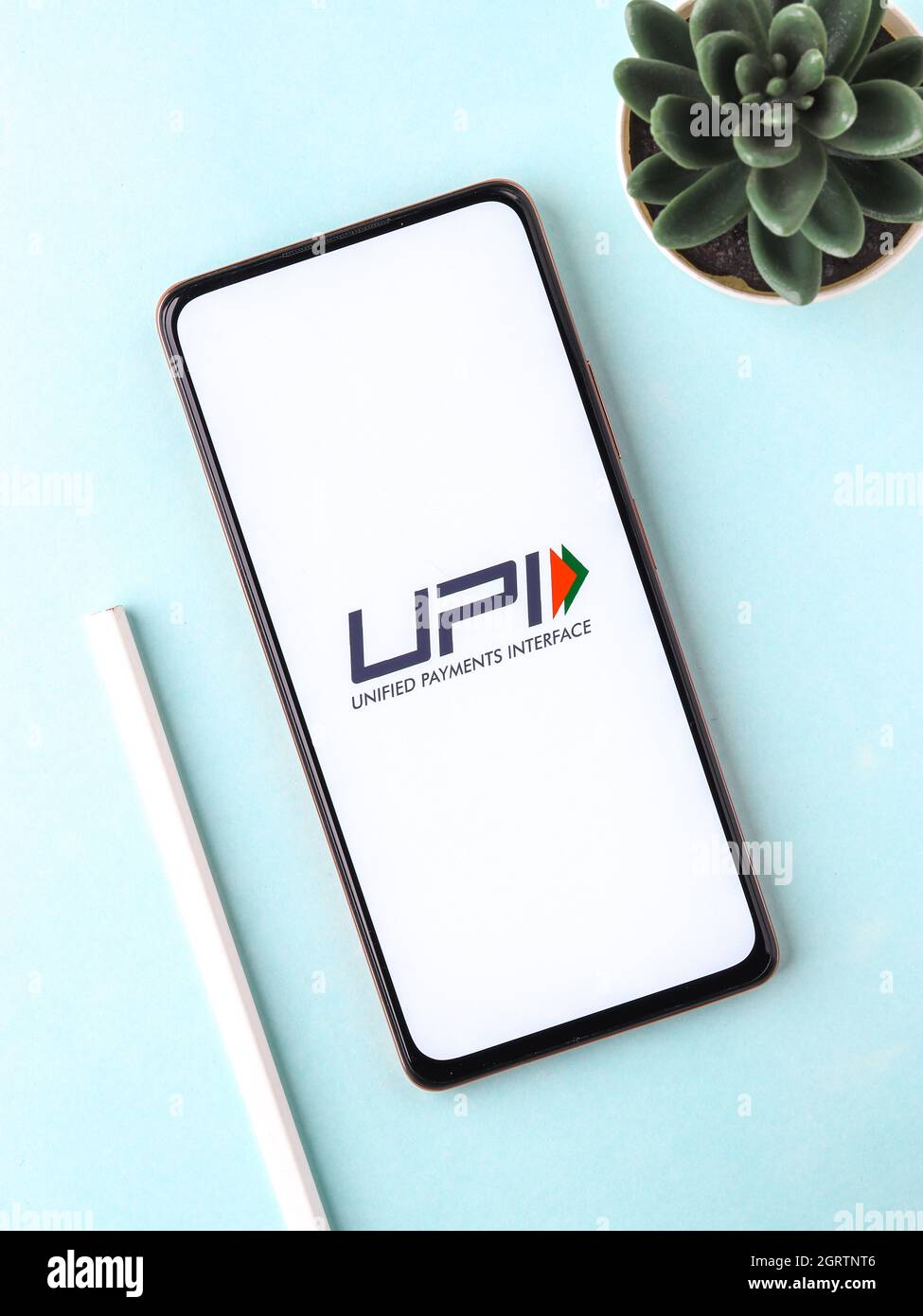 West Bangal, Inde - 28 septembre 2021 : logo UPI sur image de stock d'écran de téléphone. Banque D'Images