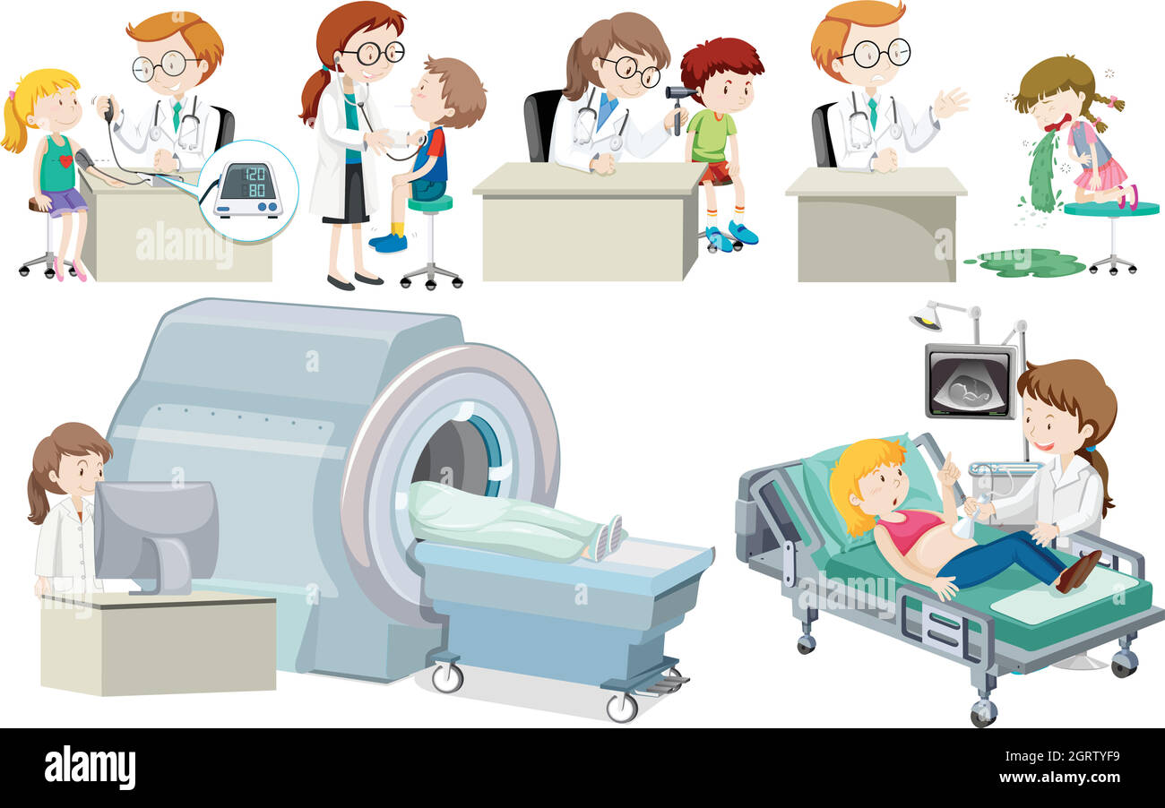 Un ensemble de médecins et de patients Illustration de Vecteur