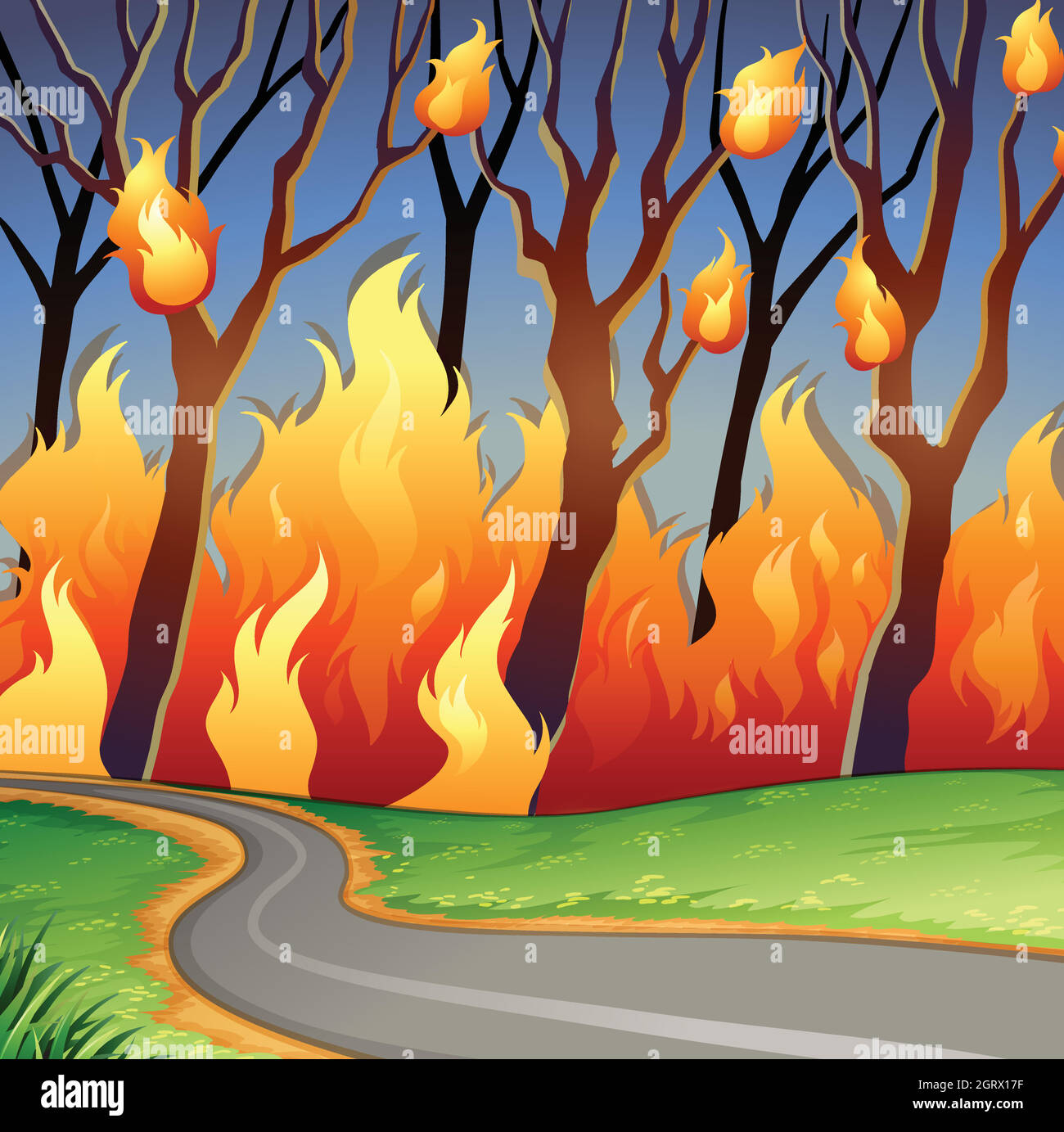 Scène de catastrophe de feu de forêt Illustration de Vecteur