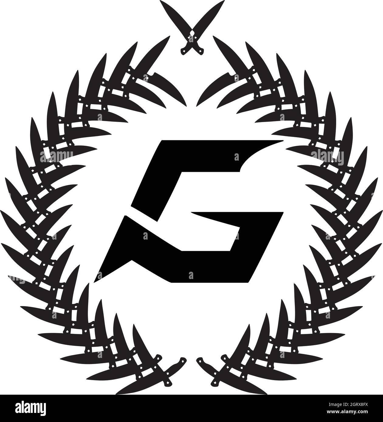 logo lettre g avec icône en forme de couteau pour illustration Illustration de Vecteur