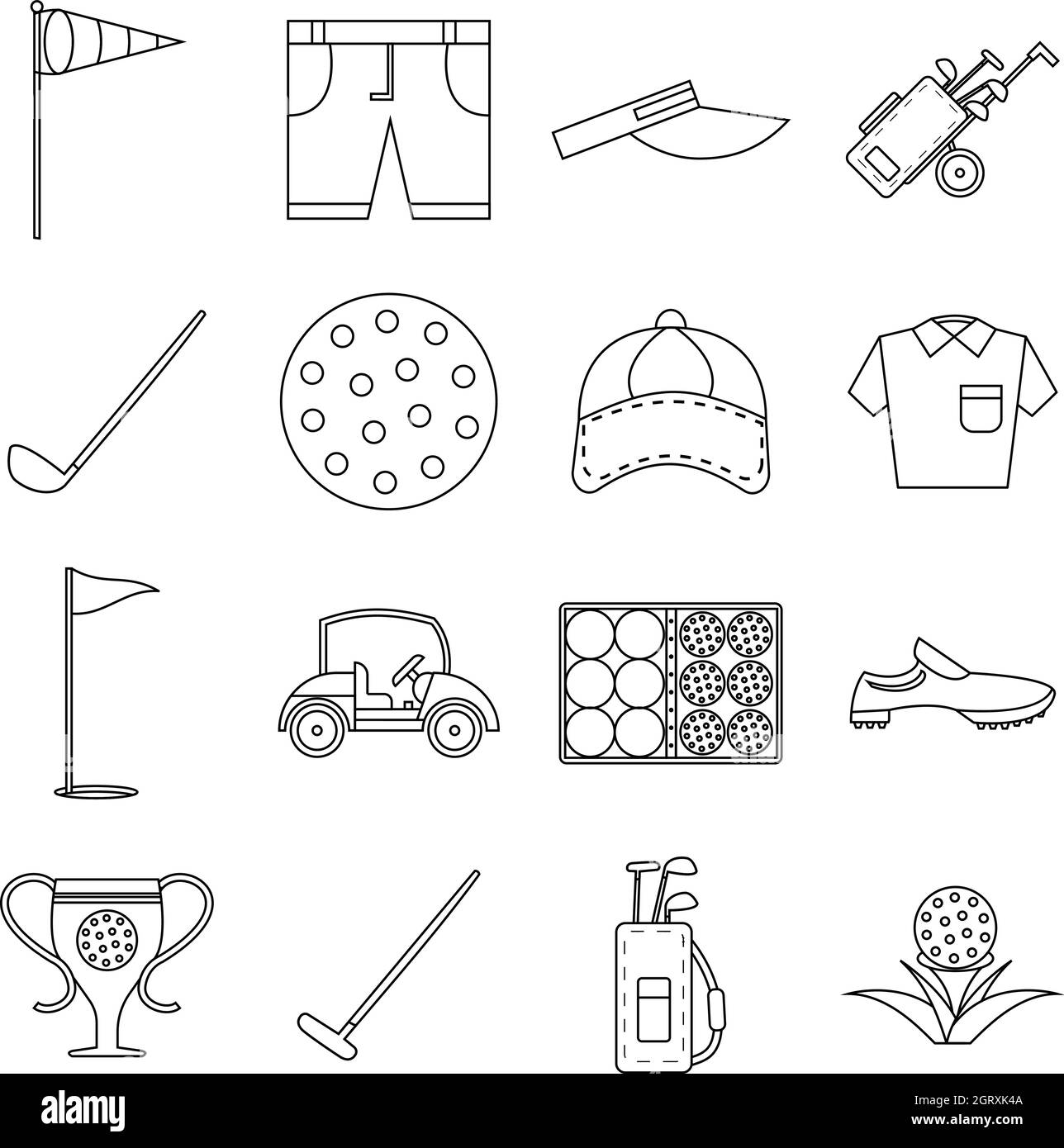 Icons set Golf style du contour, Illustration de Vecteur