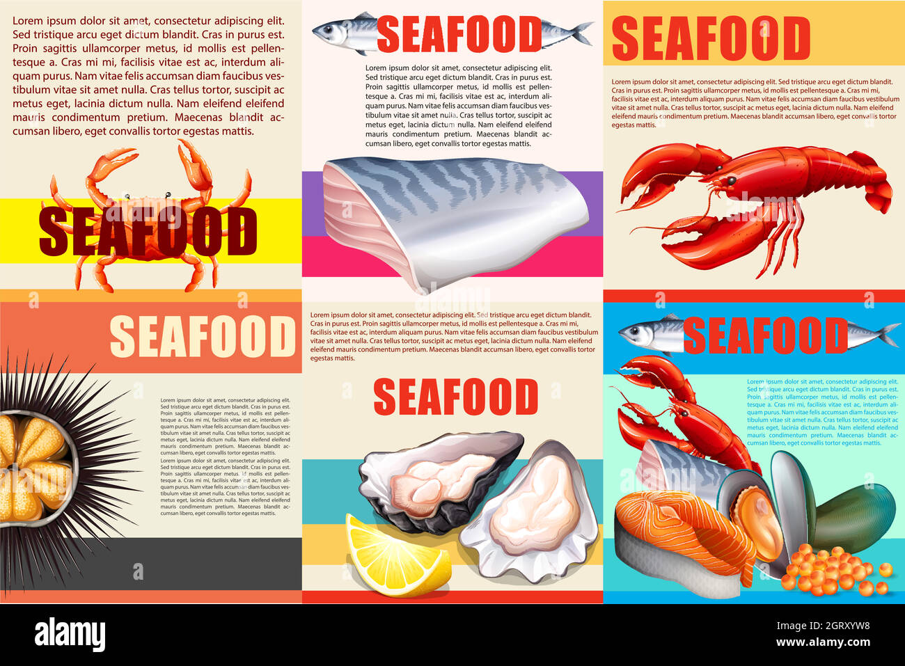 Infographie avec texte et fruits de mer Illustration de Vecteur