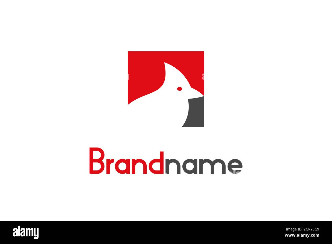 Logo abstrait représentant un oiseau cardinal sur un espace négatif avec concept de forme carrée. Logo moderne au design simple, unique et minimaliste. Illustration de Vecteur