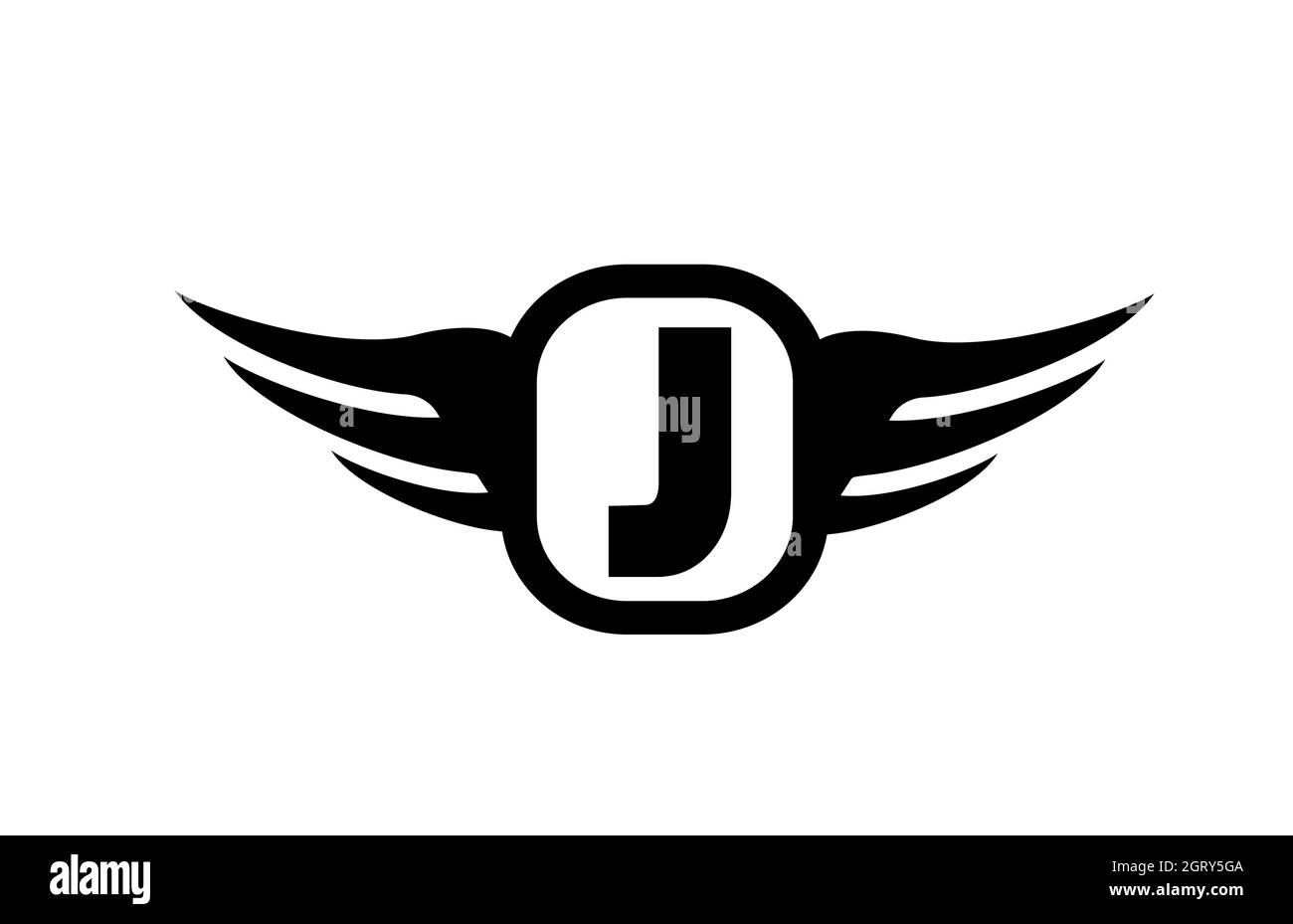 Lettre J logo pour les entreprises et les entreprises avec ailes et noir et blanc. Icône en forme de lettres et de perles d'entreprise au design simple Illustration de Vecteur