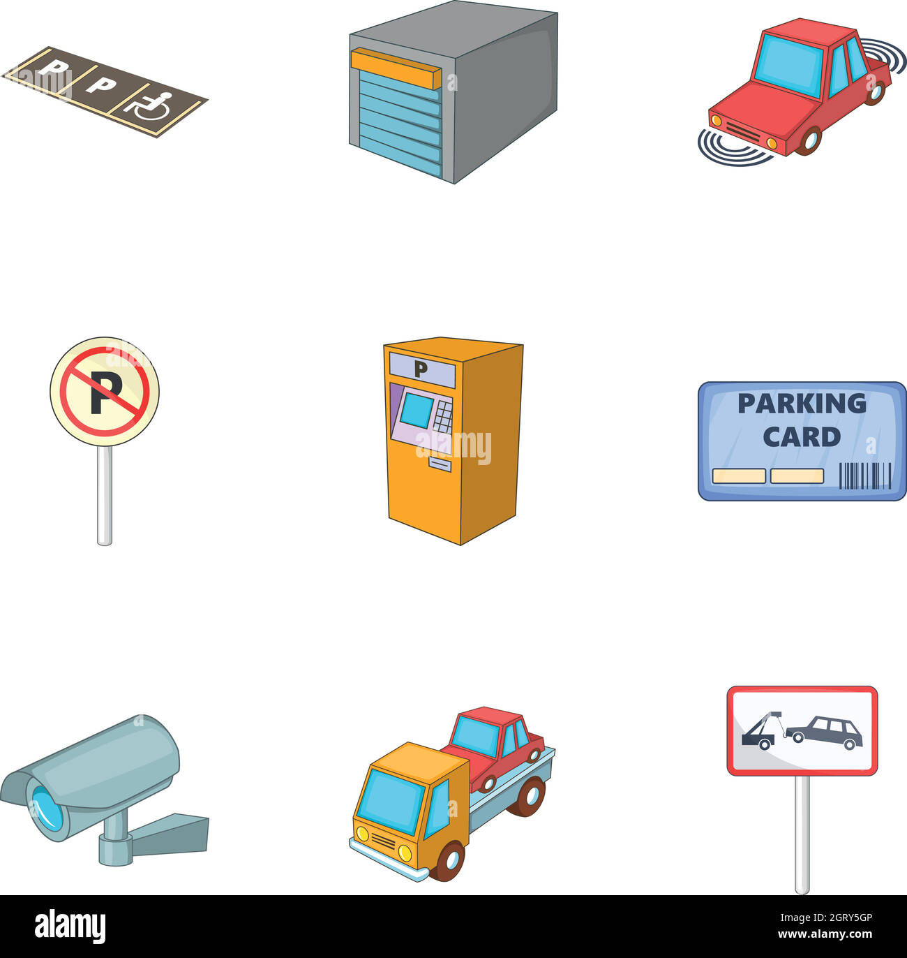 Parking gratuit icons set, cartoon style Illustration de Vecteur