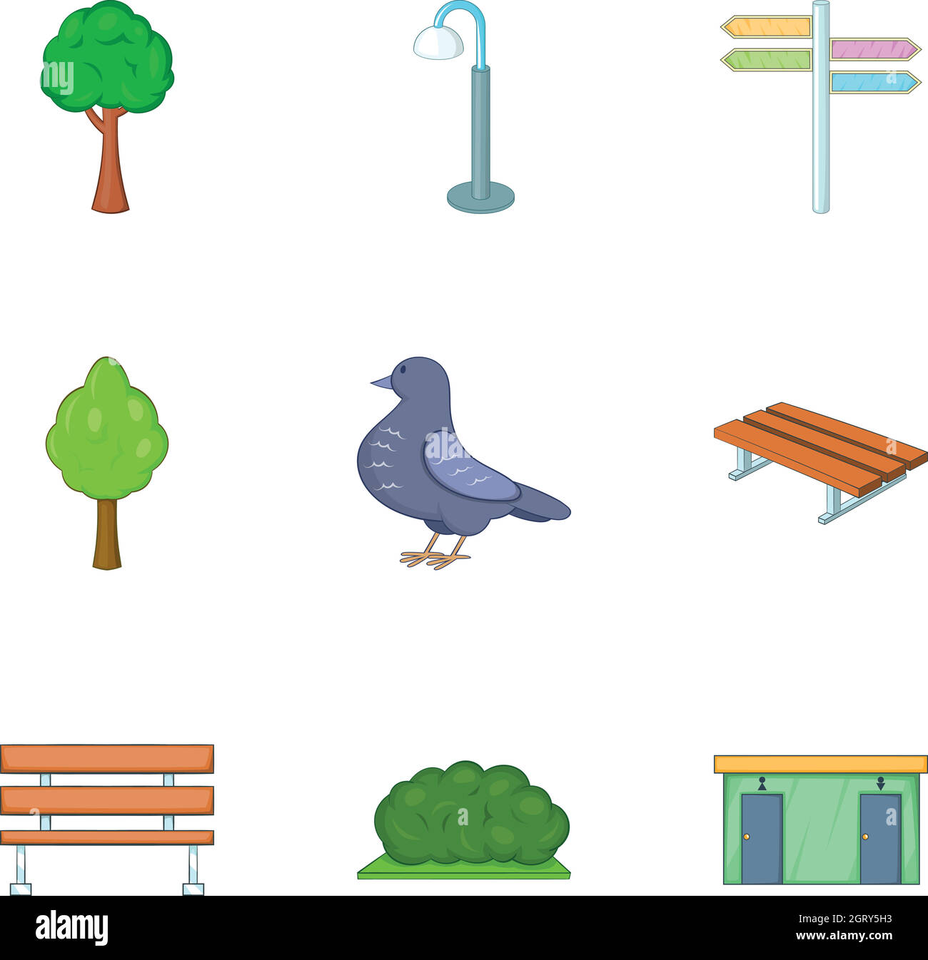 Décor urbain extérieur icônes ensemble, style dessin animé Illustration de Vecteur