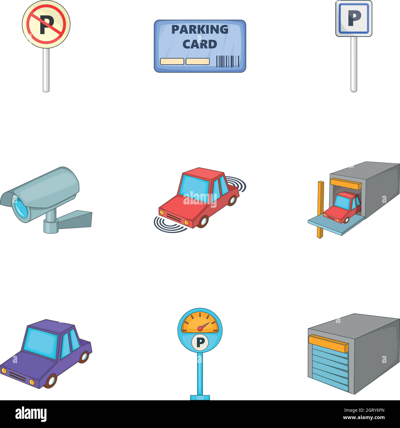Station parking icons set, cartoon style Illustration de Vecteur