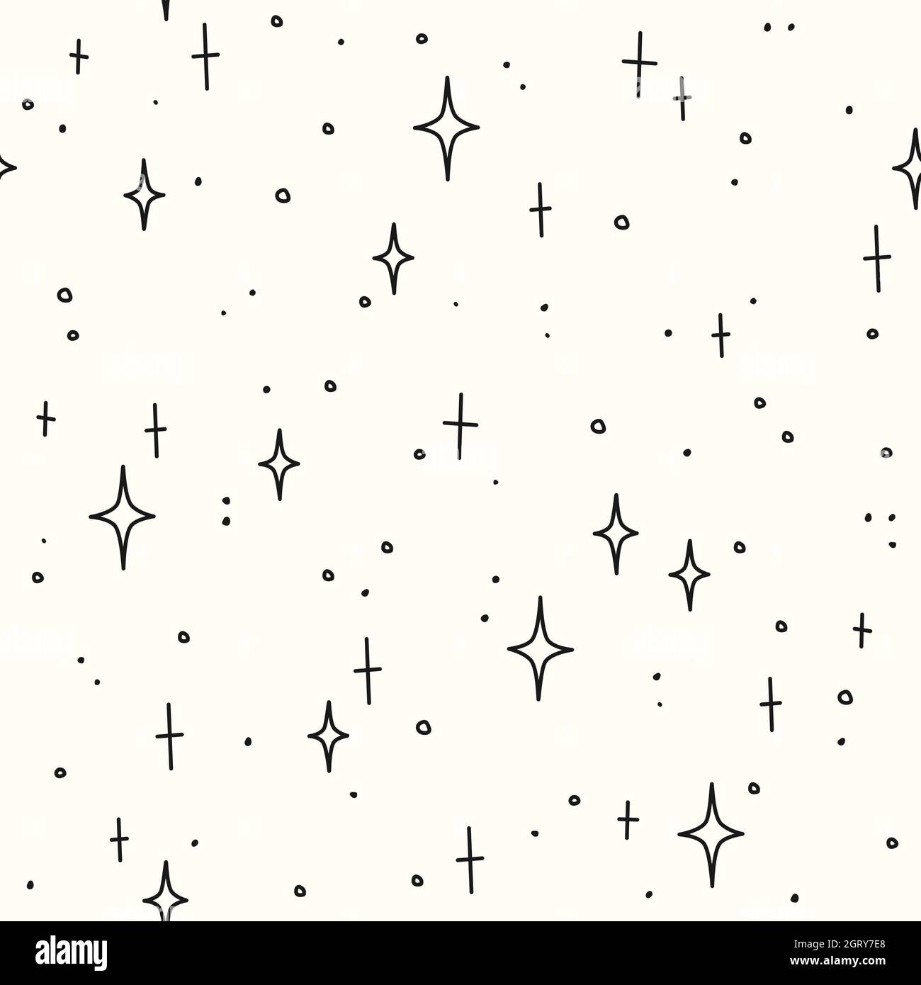 Étoiles et points dessinés à la main sur fond blanc. Motif vectoriel sans couture Illustration de Vecteur