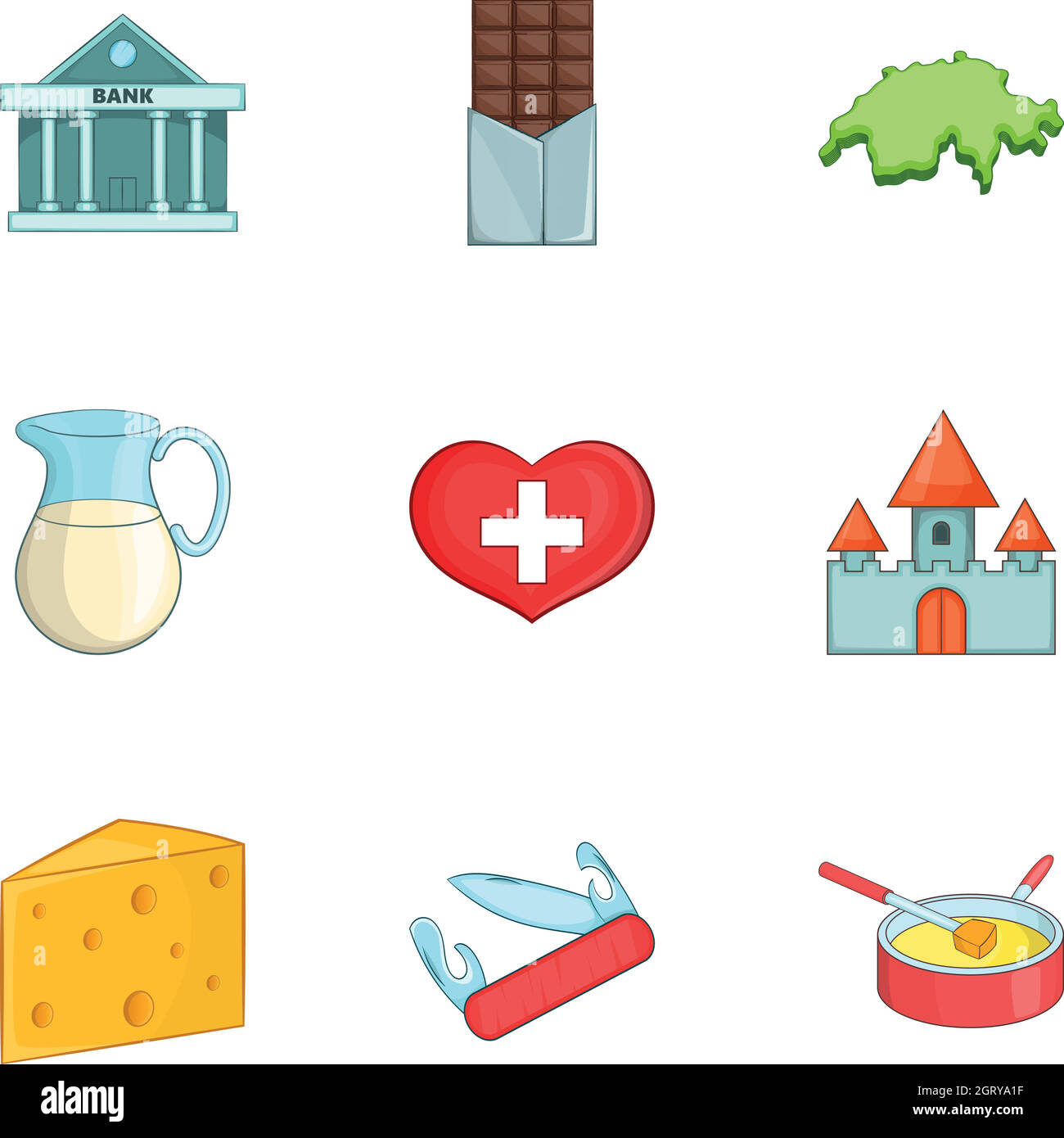 Switzerland travel icons set, cartoon style Illustration de Vecteur
