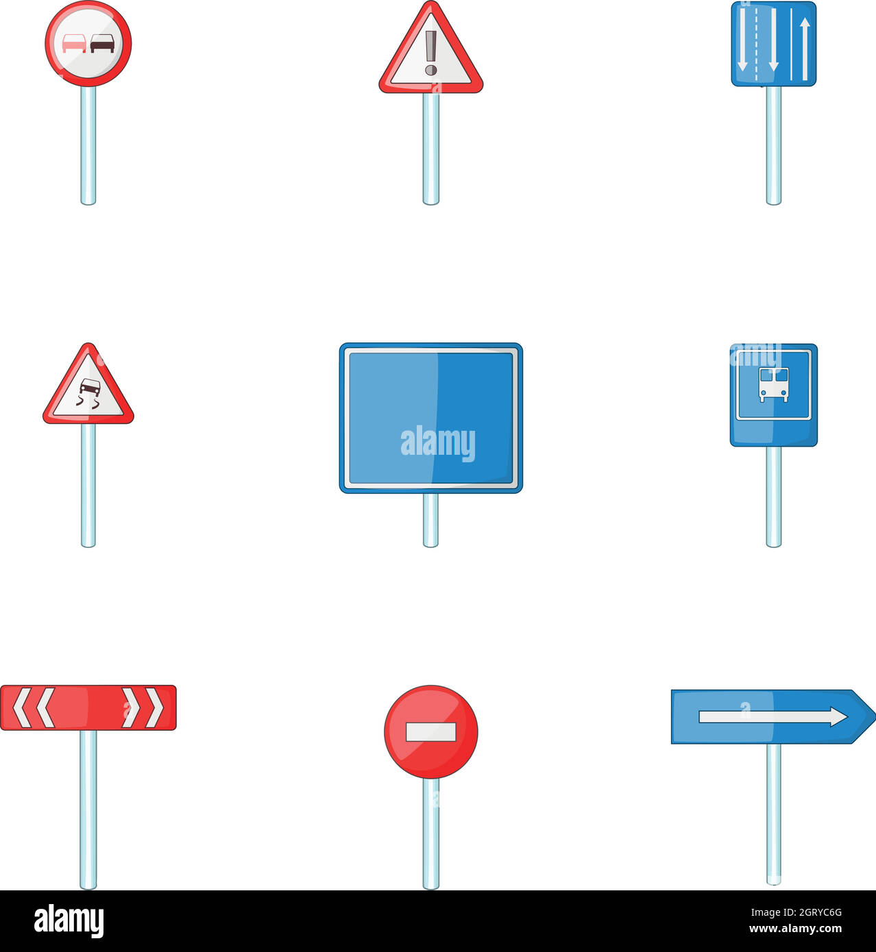 Icônes de signalisation routière d'avertissement définies, style de dessin animé Illustration de Vecteur