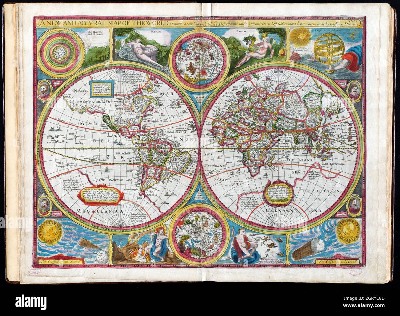 Carte du monde d'époque - carte du monde à deux hémisphères. “Une nouvelle carte du monde plus précis” 1662. Auteur: Speed, John. Banque D'Images