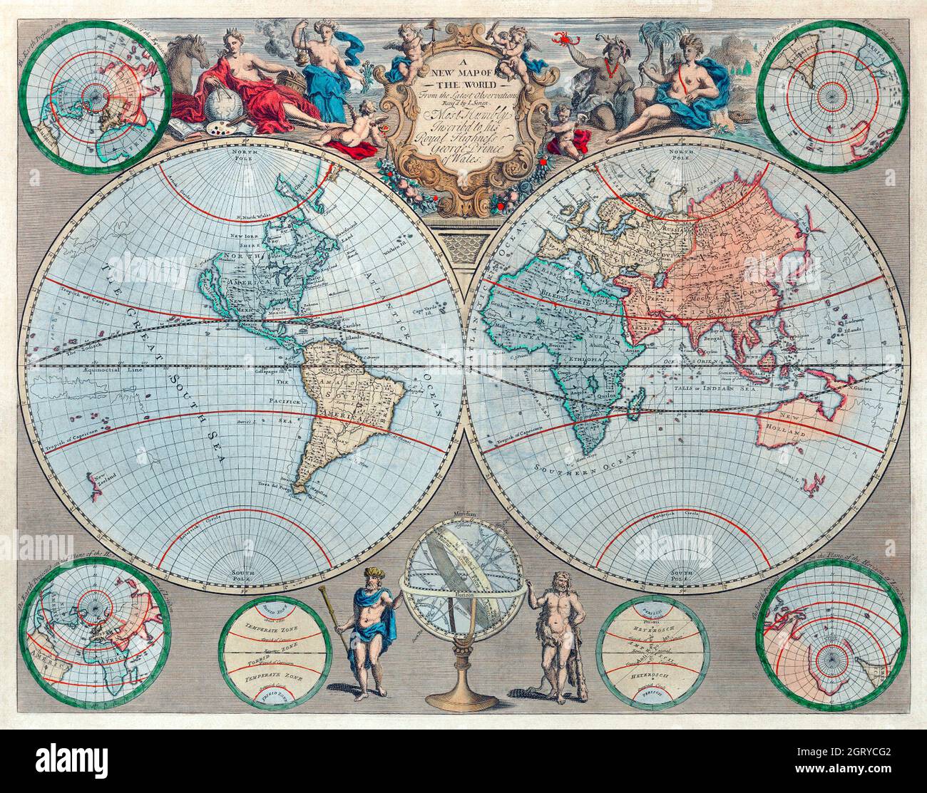 Une nouvelle carte du monde - d'après les dernières observations (1720) de John Senex. Banque D'Images