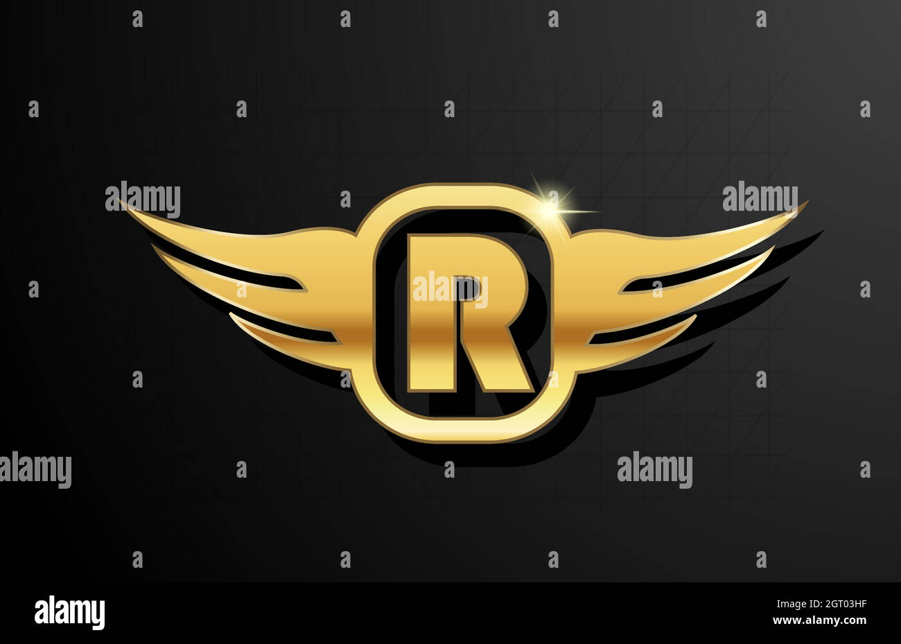Lettre R or lettre logo alphabet pour les affaires et la compagnie avec la couleur jaune. Perles et lettrage d'entreprise avec motif et aile en métal doré Illustration de Vecteur