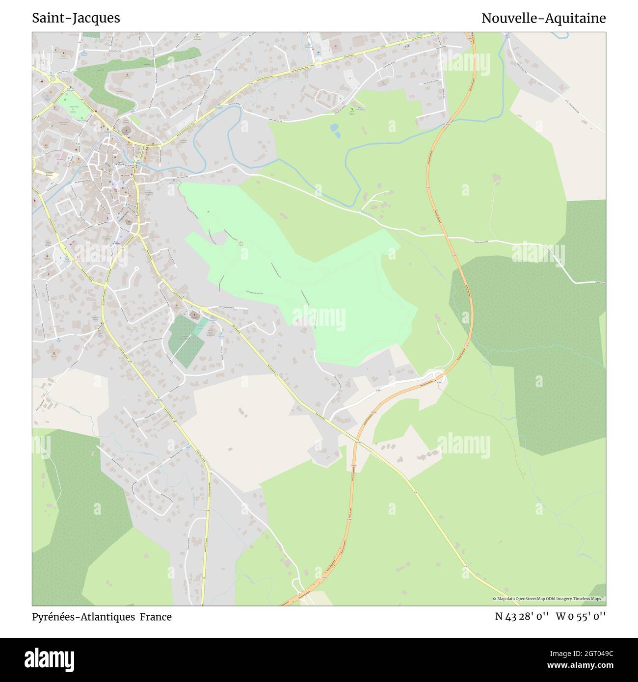 Saint-Jacques, Pyrénées-Atlantiques, France, Nouvelle-Aquitaine, N 43 28' 0'', W 0 55' 0'', carte, carte intemporelle publiée en 2021.Les voyageurs, les explorateurs et les aventuriers comme Florence Nightingale, David Livingstone, Ernest Shackleton, Lewis et Clark et Sherlock Holmes se sont appuyés sur des cartes pour planifier leurs voyages dans les coins les plus reculés du monde. Timeless Maps dresse la carte de la plupart des sites du monde, montrant ainsi la réalisation de grands rêves Banque D'Images