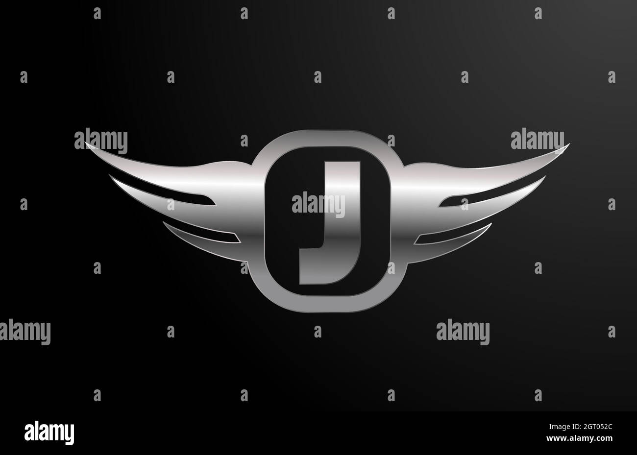 Lettre J lettre logo alphabet pour les affaires et la compagnie avec des ailes et couleur argentée. Lettrage et cordon d'entreprise avec icône en métal Illustration de Vecteur