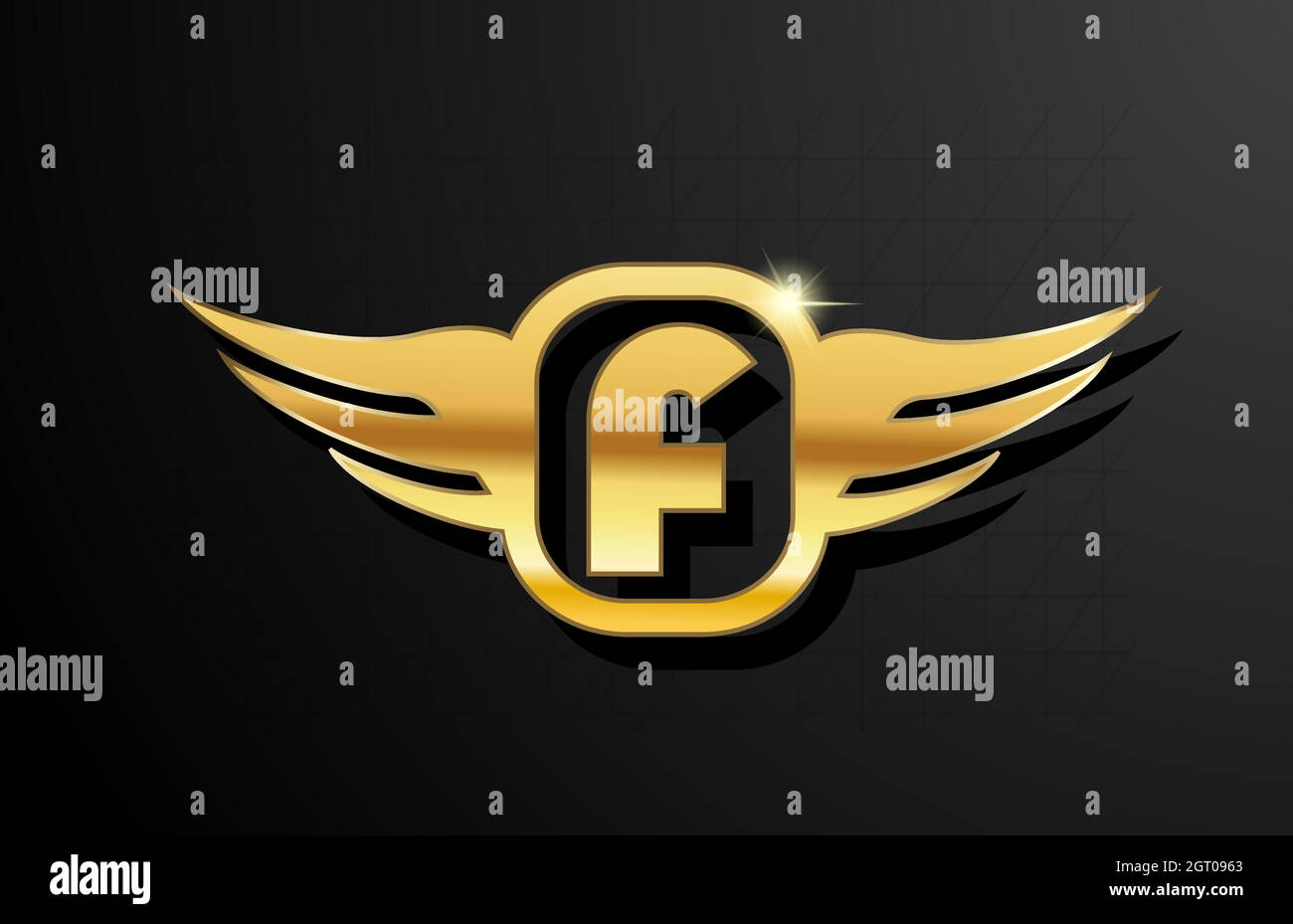 Lettre F or lettre logo alphabet pour les affaires et la compagnie avec la couleur jaune. Perles et lettrage d'entreprise avec motif et aile en métal doré Illustration de Vecteur
