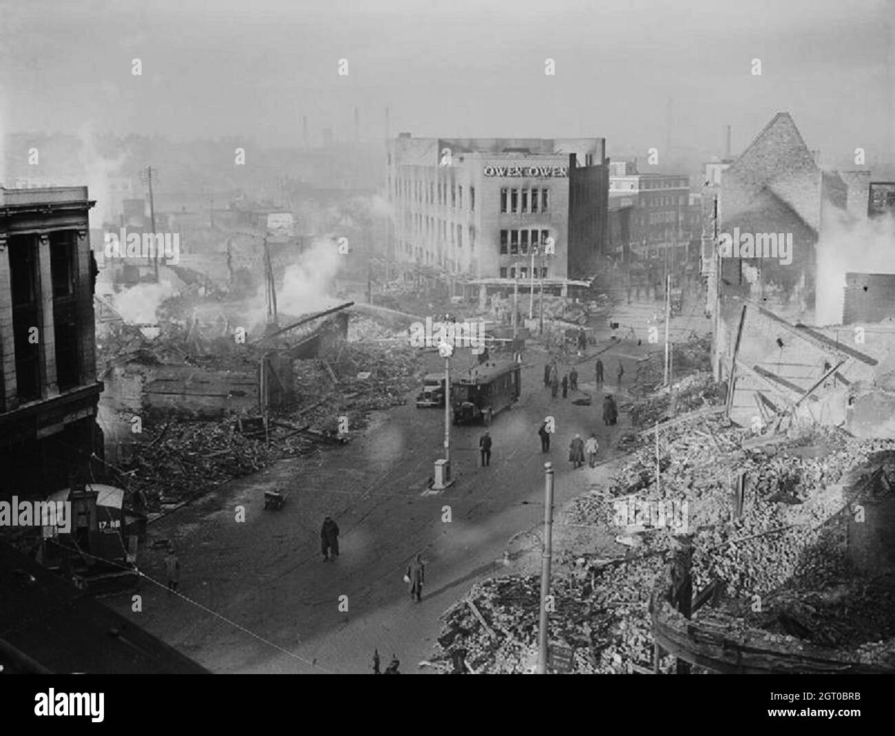 Centre-ville de Coventry après de lourds bombardements Banque D'Images