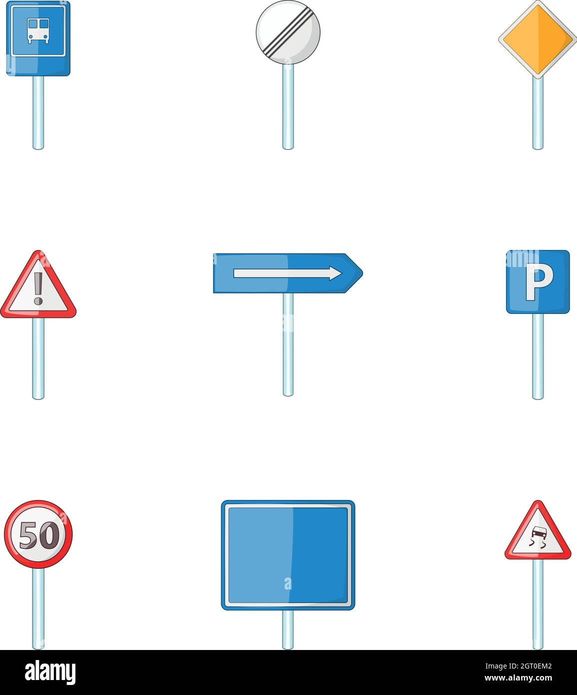 Différentes icônes de signalisation routière sont définies, style de dessin animé Illustration de Vecteur
