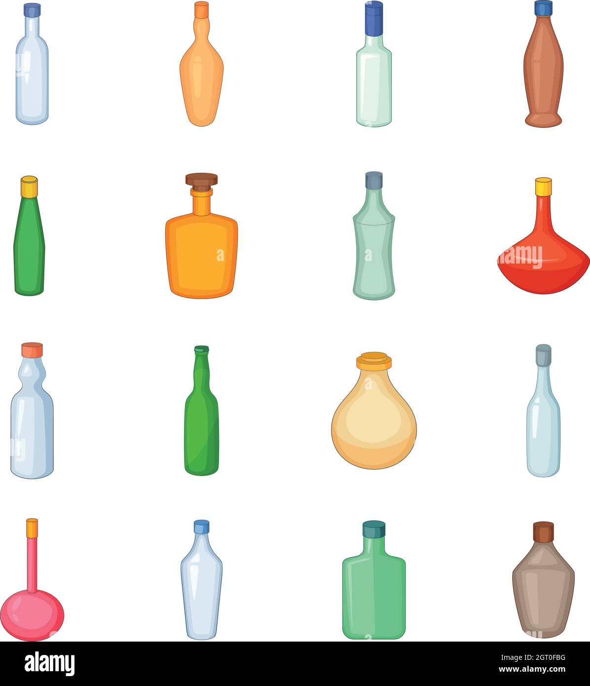 Différentes bouteilles icons set, cartoon style Illustration de Vecteur