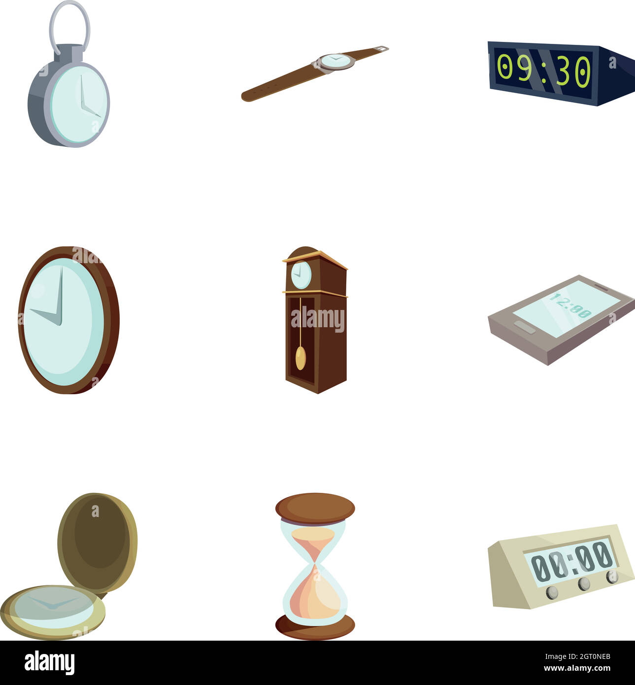 Réveil icons set, cartoon style Illustration de Vecteur