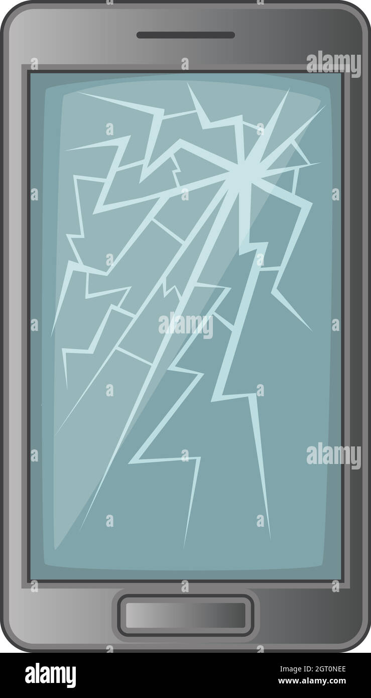 Téléphone avec écran cassé, icône de style cartoon Illustration de Vecteur