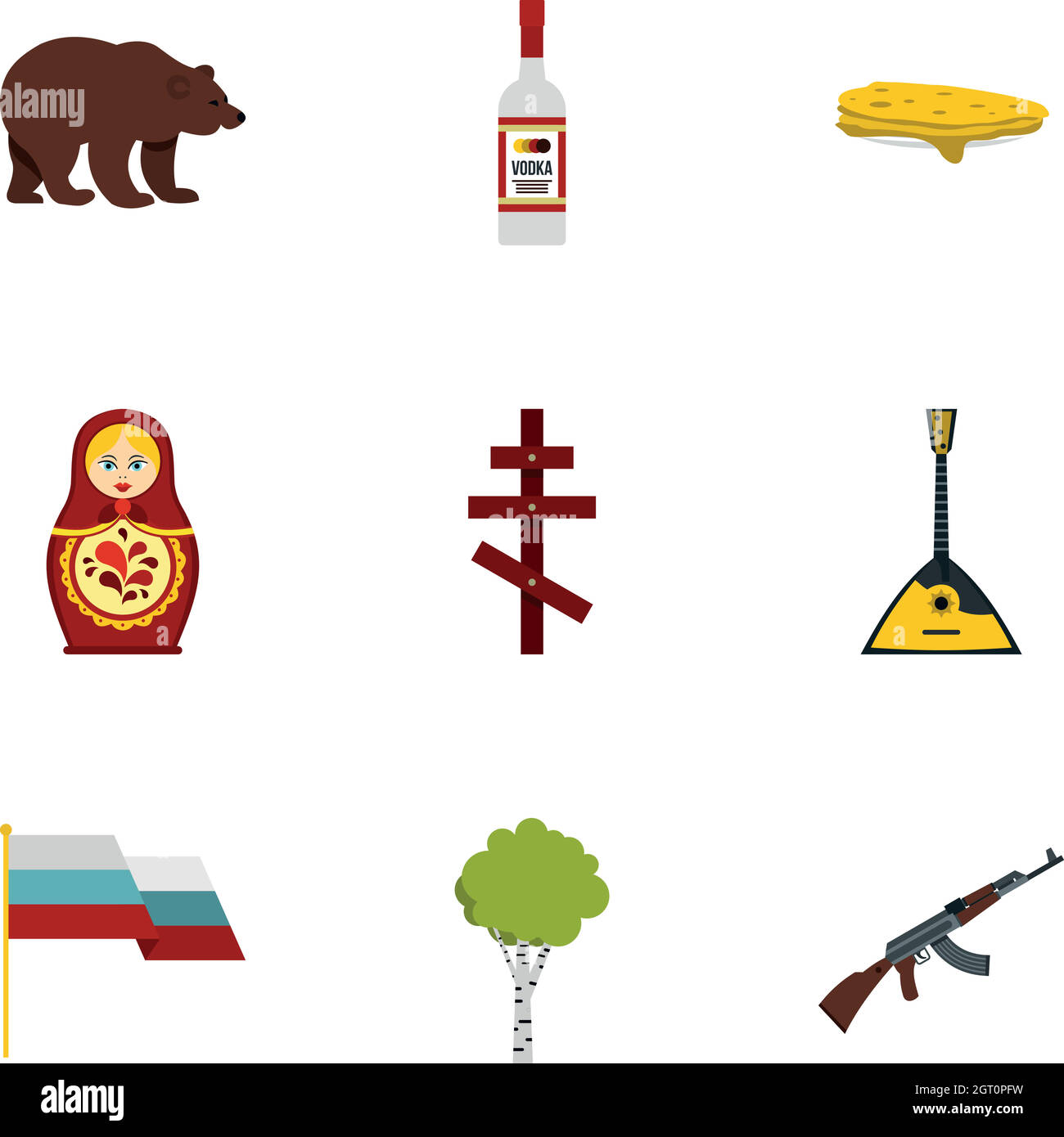 Symboles représentant un ensemble d'icônes de Russie, style plat Illustration de Vecteur