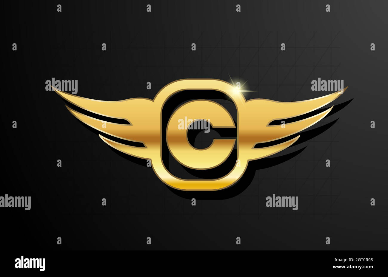 Lettre C or logo alphabet pour les affaires et la compagnie avec la couleur jaune. Perles et lettrage d'entreprise avec motif et aile en métal doré Illustration de Vecteur