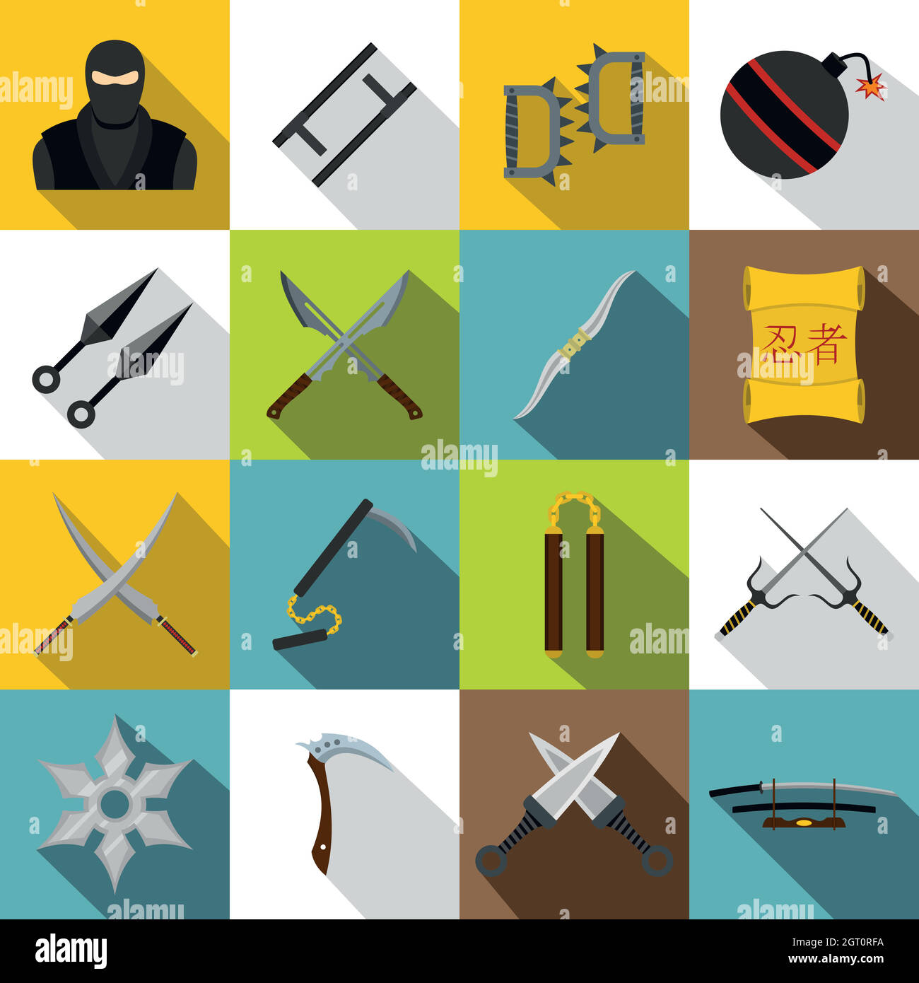 Jeu d'icônes d'outils Ninja, style plat Illustration de Vecteur