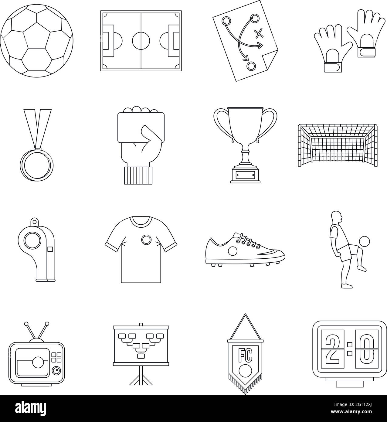 Icônes de football, style de contour Illustration de Vecteur