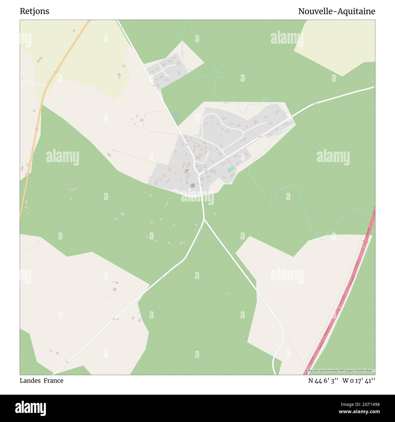 Retjons, Landes, France, Nouvelle-Aquitaine, N 44 6' 3'', W 0 17' 41'', carte, Timeless carte publiée en 2021.Les voyageurs, les explorateurs et les aventuriers comme Florence Nightingale, David Livingstone, Ernest Shackleton, Lewis et Clark et Sherlock Holmes se sont appuyés sur des cartes pour planifier leurs voyages dans les coins les plus reculés du monde. Timeless Maps dresse la carte de la plupart des sites du monde, montrant ainsi la réalisation de grands rêves Banque D'Images